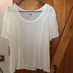 FLAX Linen, white, sheer, short-sleeved tunic top